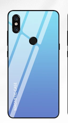 Тонкий магнитный беспроводной Чехол для зарядного устройства для Xiaomi mi x 3 Внешний внешний аккумулятор чехол для зарядки батареи градиентный чехол из закаленного стекла - Цвет: Blue