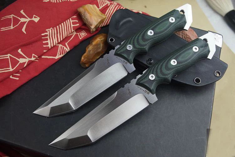 

NEW KAZUTOSHI TANABE D2 Steel Fixed Blade Knife Full Tang Army Bowie Tactical Hunting Knife Camping Knives Wire Drawing 3 Edges