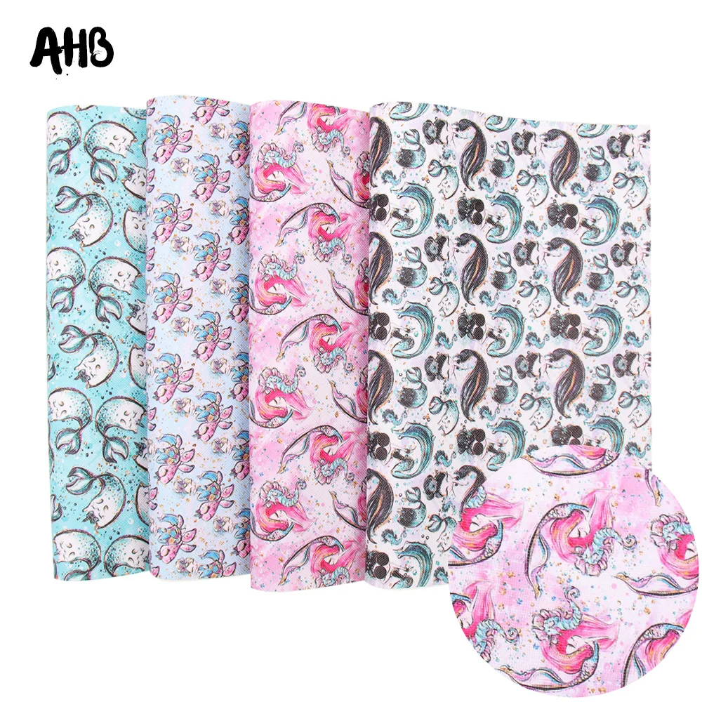 

AHB Cartoon Faux Leather Sheets Synthetic Leather Bears Mermaid Printed For DIY Kids Hair Accessories Party Decor Materials