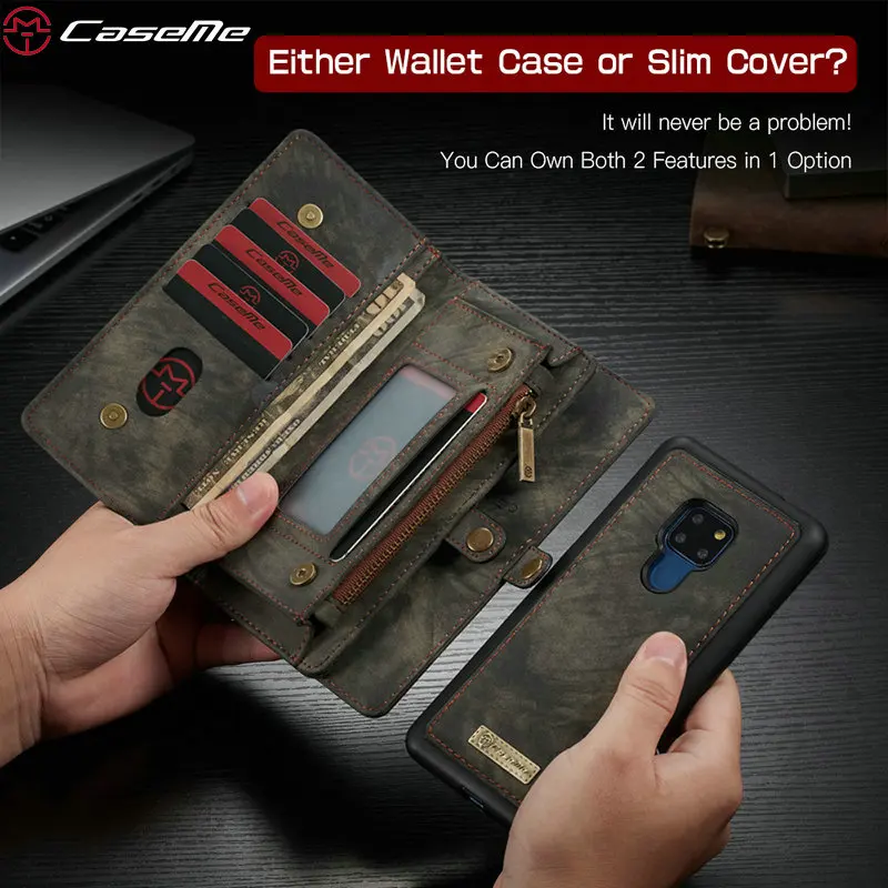 

CaseMe Wallet For Huawei Mate 20 Ultimate Functional All-In-One Handmade Leather Removable Elegant Flip Case For Huawei Mate 20