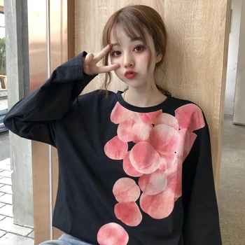 

2019 Spring Ladies Printed T Shirts Women Harajuku Tees Long Sleeve Loose Funny tshirt Fashion O-Neck Casual Tops Woman Clothing