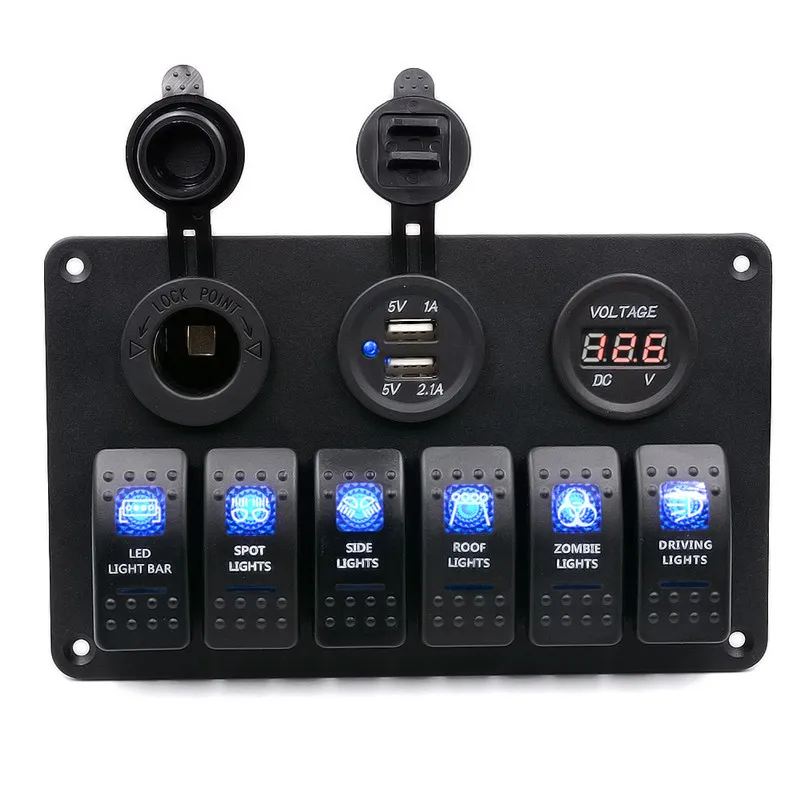 

6 Gang Car Auto Boat Marine LED Rocker Switch Panel Circuit Breakers Voltmeter Car Switches Waterproof Car and Marine Switch