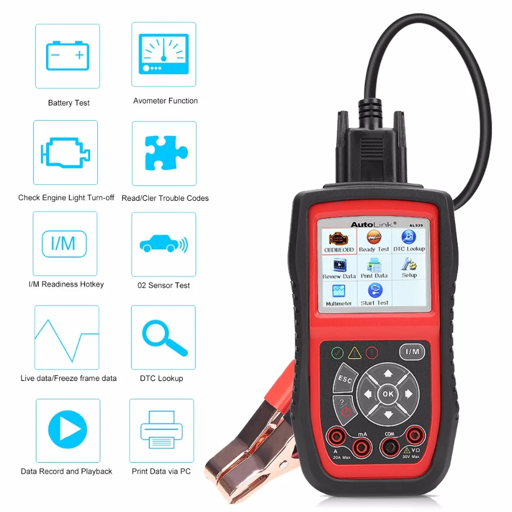 Autel AutoLink AL539B полный OBD2 считыватель кодов Avometer тестер батареи 3 в 1 для