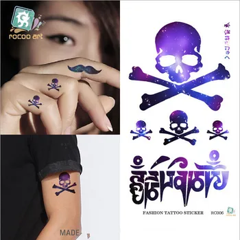 

100sheet/lot Harajuku Purple Skull Code Waterproof Temporary Tattoos Body Hand Sticker For Party Supplies Decorative Sticker