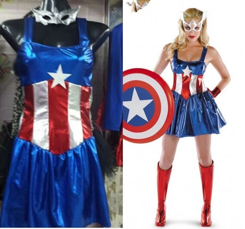 New Fancy Marvel Avengers Superhero Captain America Woman Costume Sexy