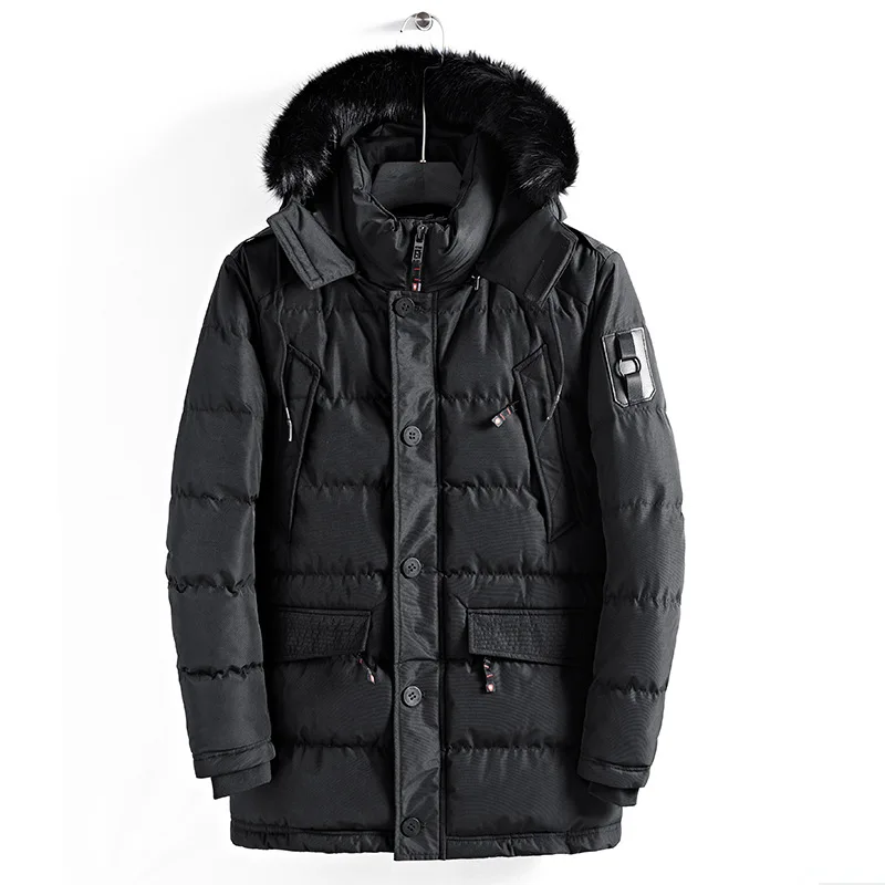 AKSR мужская зимняя куртка длинная парка пальто Casaco Jaqueta Masculino утепленная теплая хлопковая верхняя одежда пальто с меховым воротником парки Chaqueta - Цвет: Black