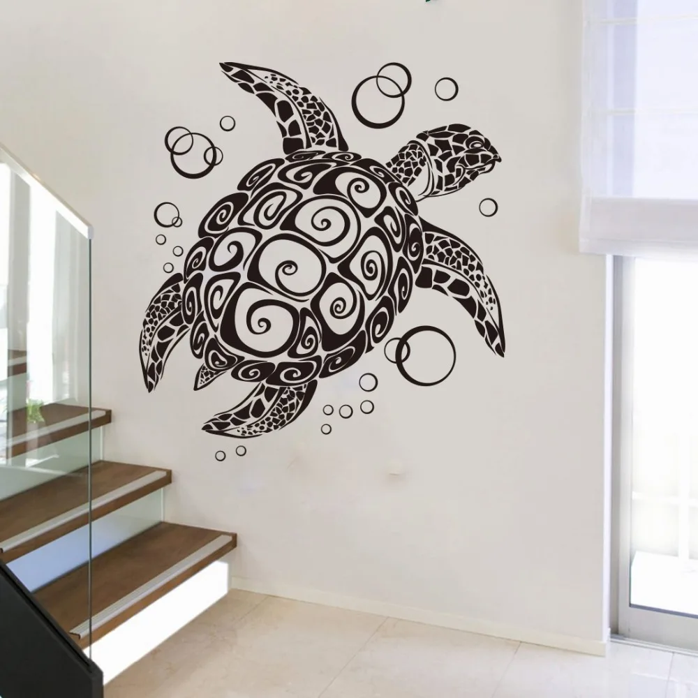 Large Cartoon Turtle Wall Decal Baby Nursery Bathroom Under Sea Ocean Bubbles Animal Turtle Wall Sticker Kids Room Vinyl Decor (1)