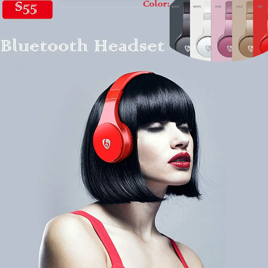 Bluetooth-гарнитура S55, беспроводные стерео наушники с шумоподавлением на голову со встроенным микрофоном, поддержка tf-карт