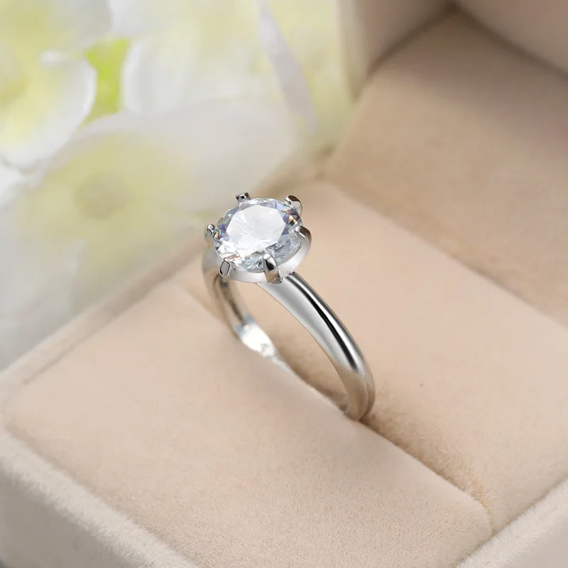 Классический 925 серебро Forever Clear 6 Когти Дизайн AAA круглый фианит круглый палец женское кольцо для женщин ювелирные изделия Рождественский подарок