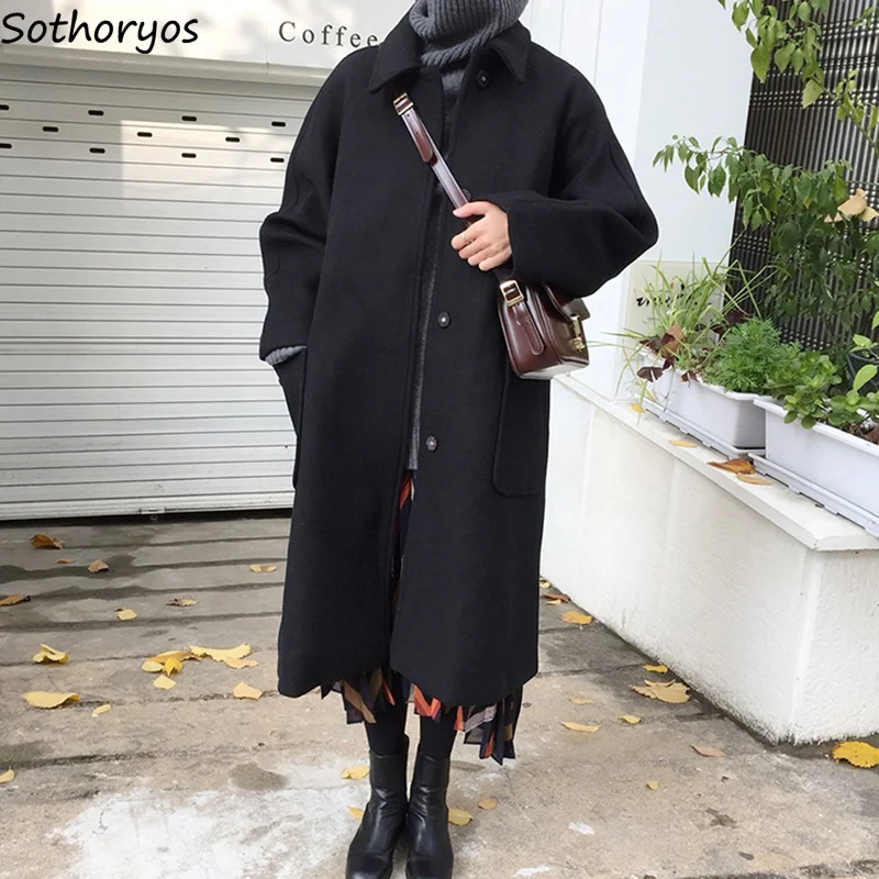 

Blends Women 2019 Slim Solid Simple All-match Pockets Long Korean Style High Quality Coats Womens Elegant Sweet Trendy Outerwear