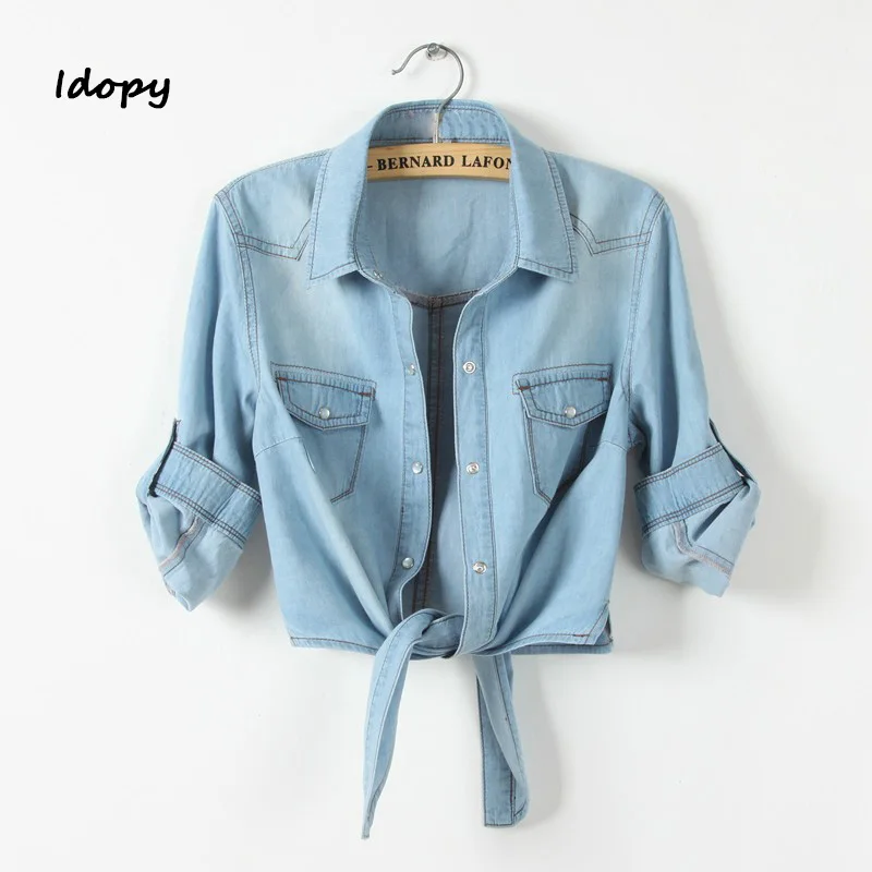 Idopy Women's All match Denim Jacket Coat Female Crop Top