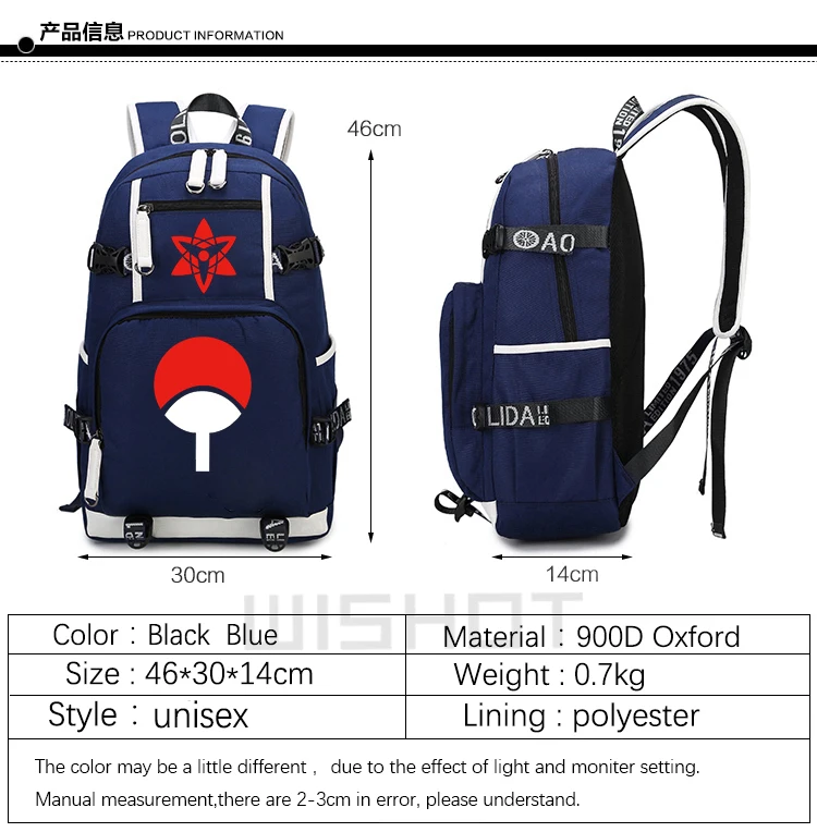 WISHOT аниме Наруто Акацуки красное облако Итачи рюкзак на плечо дорожная школьная сумка Повседневная зарядка через usb для ноутбука яркие сумки