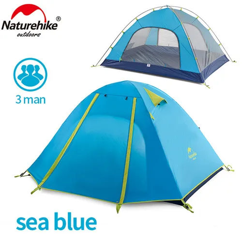 Naturehike сверхлегкий открытый кемпинг палатка тропа треккинг Туризм Путешествия Пляж палатка 3 человек семья палатка анти УФ водонепроницаемый - Цвет: sea blue
