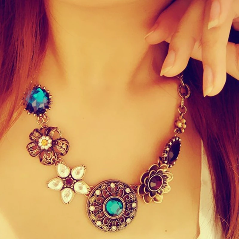 Collar de 7 flores de cristal para mujer y niña, joyería Europea regalos|Collares - AliExpress