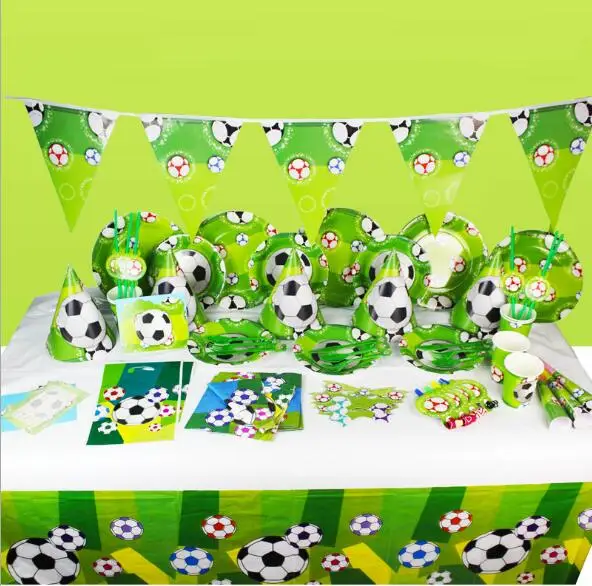 

Football/Soccer Theme Tableware Set Birthday Party Decoration Kids Balloons Napkin Cups Tablecloth Flag Straw Party Supplies