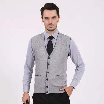 

2016 Latest design fashion mens v-neck wool sleeveless cardigan sweater