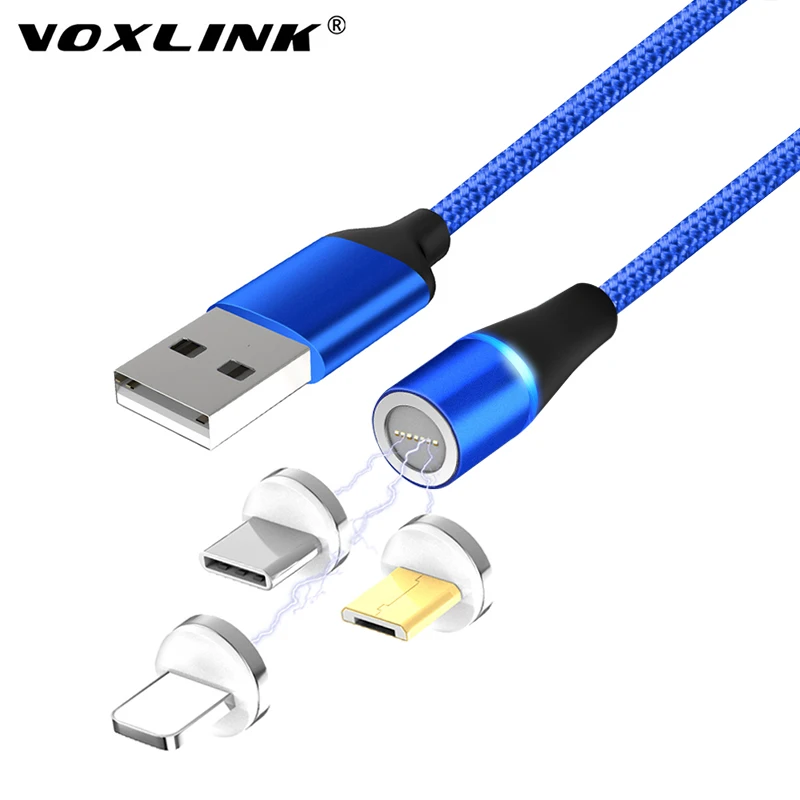 Магнитный USB кабель VOXLINK светодиодный для iPhone Xs xr 6 7 TypeC Micro в нейлоновой оплетке