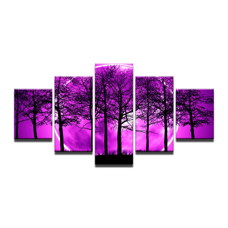 5 Pcs/set Landscape Purple Full Moon Land With Black Trees 5 Pcs/set Landscape Purple Full Moon Land With Black Trees