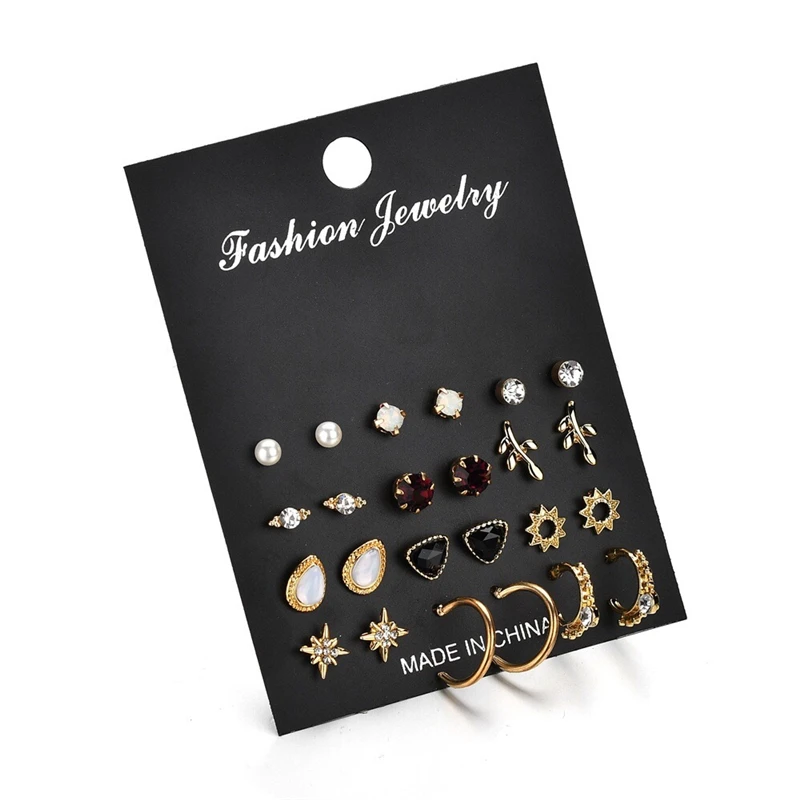 

2018 fashion women's jewelry girls birthday party Crystal mashup Stud Earrings for Women Boho Boucle D'oreille Jewelry Brincos
