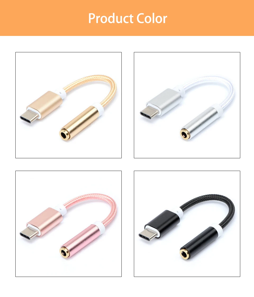 AUX Audio Cable USB Type C to 3.5 Earphone Adapter Type-C to 3.5mm Headphone Converter for xiaomi 6 Letv 2 2pro max2 Pro 3 (9)