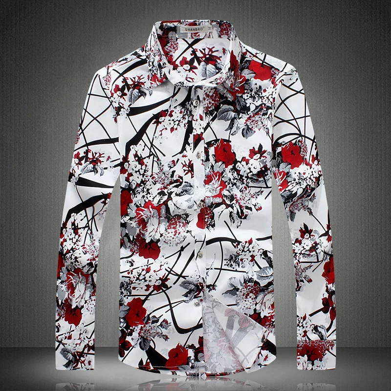 2018 spring new print floral shirts men fashion flower shirts man high