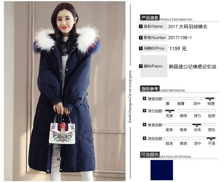 Yagenz больших размеров качественные Для женщин пуховое хлопковое пальто 5XL модные теплые женские парки длинное пальто На зимнем меху воротник пальто с капюшоном 759 - Цвет: Navy blue