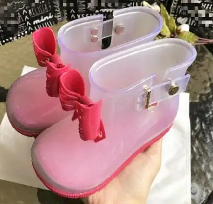 Mini Melissa/резиновые сапоги; сандалии для девочек; обувь; милая обувь; сезон лето-осень-зима; теплые модные ботинки для малышей; нескользящая водонепроницаемая обувь - Цвет: Розовый