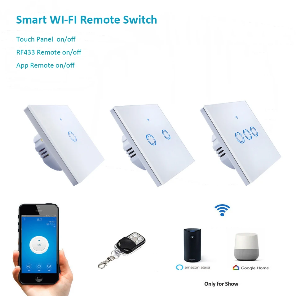 

EruiklinkEU Type 1 2 3 Gang Wifi & RF433 Control Switch via Android IOS,Wireless Control Light Touch Wall Switch work with Alexa