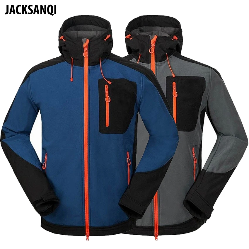 

JACKSANQI Winter Men's Waterproof Softshell Jackets Sport Outdoor Inside Fleece Coats Hiking Trekking Ski Male Windbreaker RA117