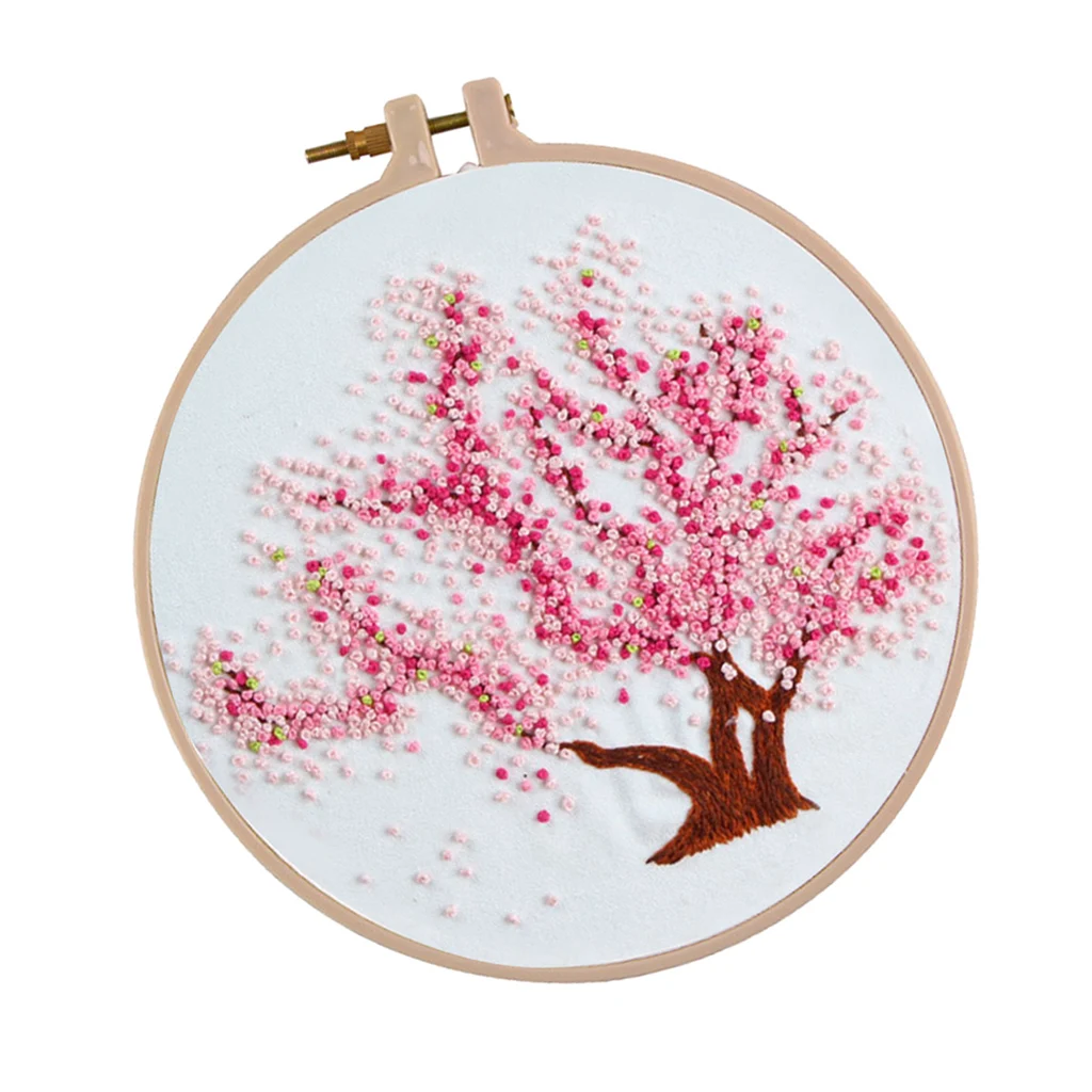 DIY Ribbon Tree Pattern Embroidery Cross Stitch Set Needlework Kits Sewing Decor