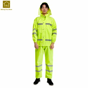 

Reflective Raincoat Waterproof Rainwear Hooded Jacket Outdoor Windbreaker Camping Rain Coat Pants Fishing Overalls LKR174