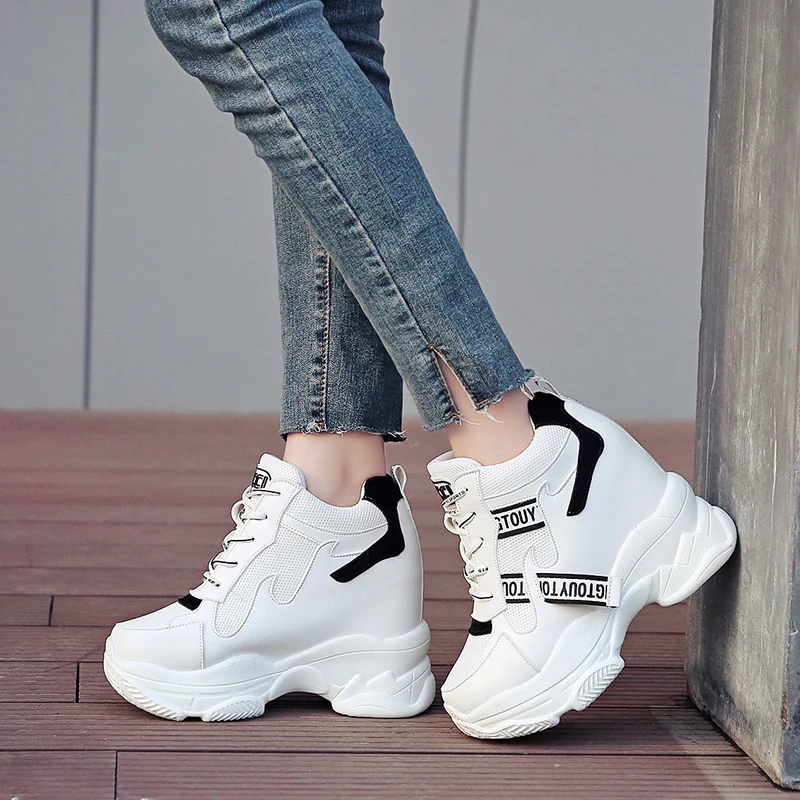 Lucyever/Новинка 2019 года женские высокие кроссовки ботильоны на платформе femme chaussures