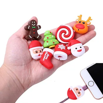 

Christmas Bite USB Cable Protector For iPhone 7 6 8 X Management Data Line Organizer Clip Protetor Winder For Samsung Huawei