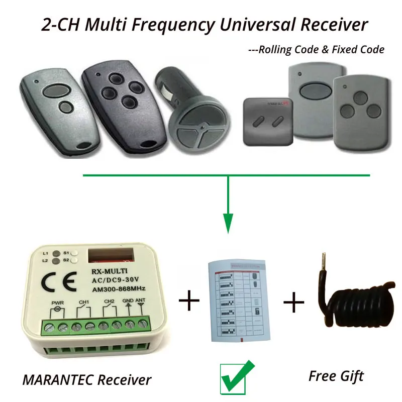 

Auto Scan Multi frequency Universal Garage Door Opener Receiver Marantec 868MHz 433MHz Replacement Receiver