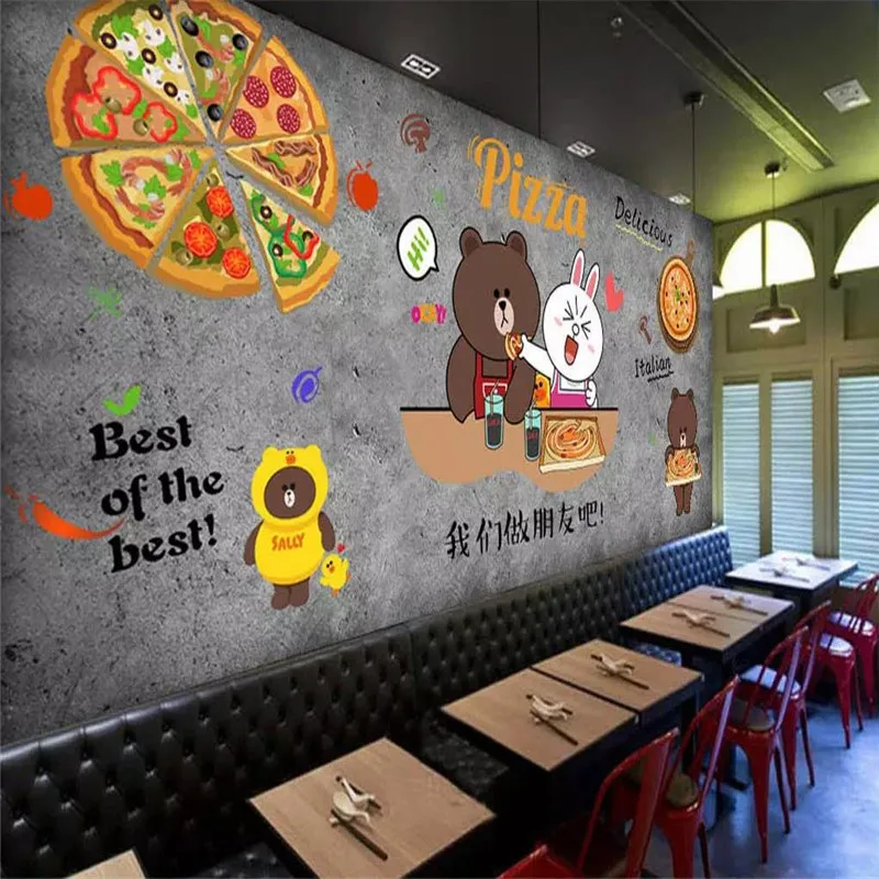 Custom Mural Wallpaper Cartoon Pizza Fast Food Restaurant Background Wall custom custom recycled disposable togo restaurant lunch salad sandwich hamburger container take out fast food packaging kraft p