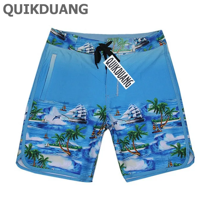 QUIKDUANG мужские пляжные шорты из эластана и спандекса быстросохнущие водонепроницаемые пляжные шорты Бермуды повседневные шорты SZ30-38 - Цвет: Sea Blue
