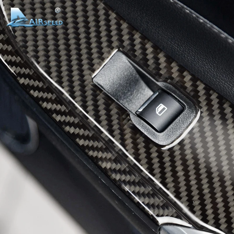Baratos Airspeed fibra de carbono coche interruptor de Control de ventana panel decoración marco cubierta para Ford Mustang 2015 2016 2017 etiqueta engomada del estilo del coche