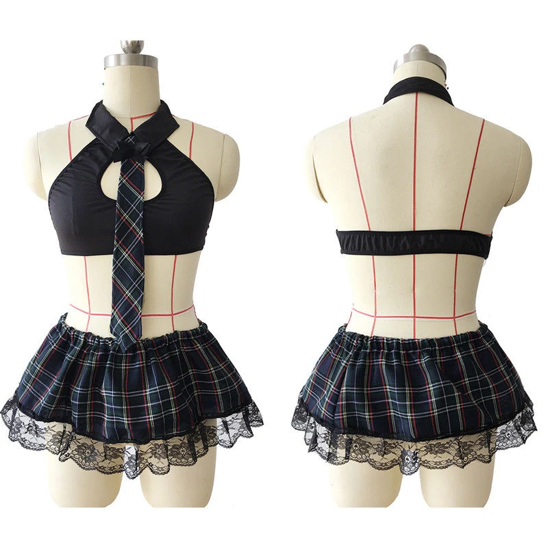 

Sexy Students School Girl Uniform Costumes Women Girl Plaid Lingerie Clothing Adults Clothes