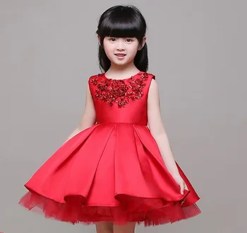 

2019 Brand Red Flower Girl Dress Sequin Princess Tutu flower Wedding Dresses for Girls Christmas Style Sweet Kids Dress 3-14T