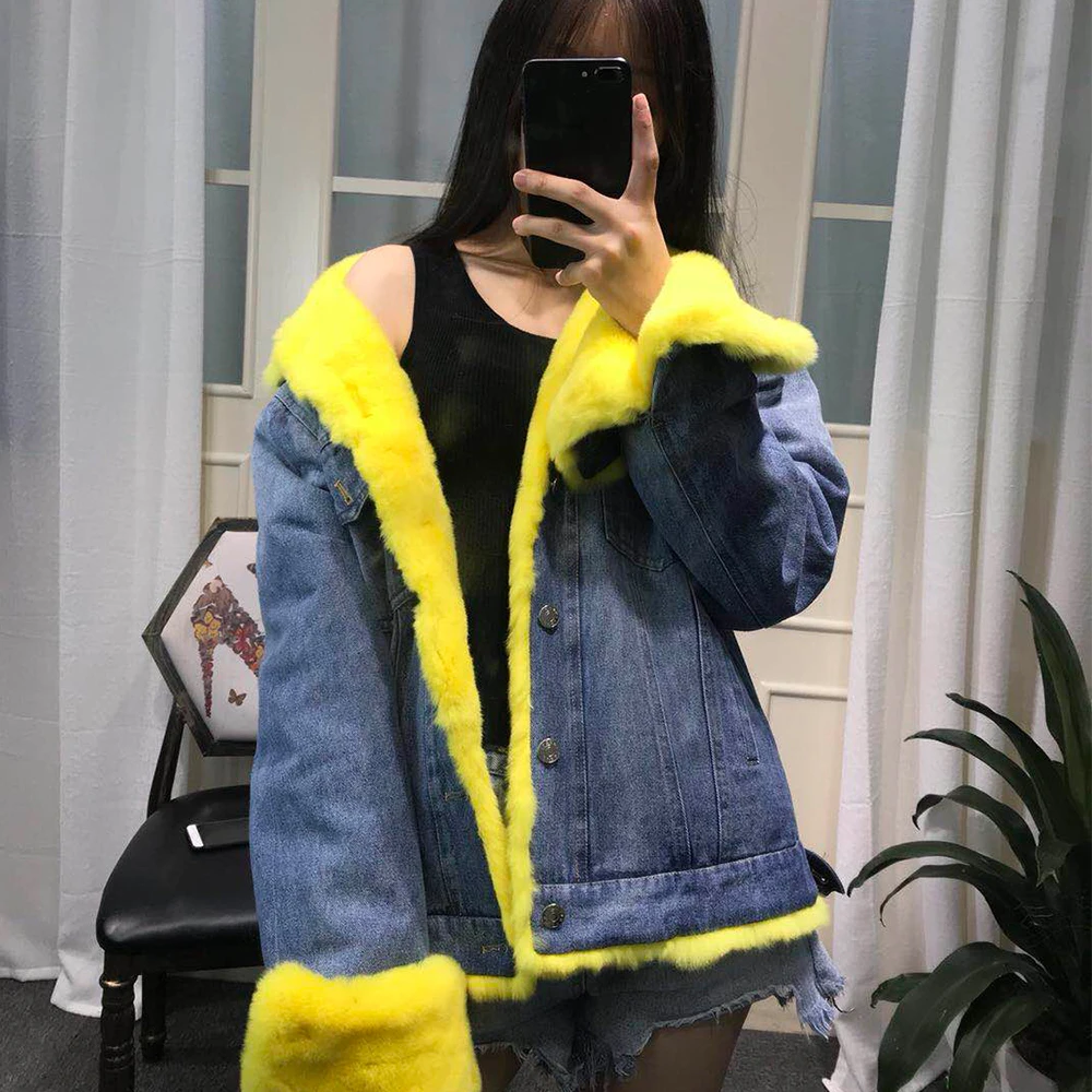 Épais pink Parka Rex Fourrure Luxe White Manteau Veste Bas D'hiver Femmes Chaud Casual Streetwear purple Le De Denim Naturel Lapin Vers blue Marque Vraie yellow dtshQrCx