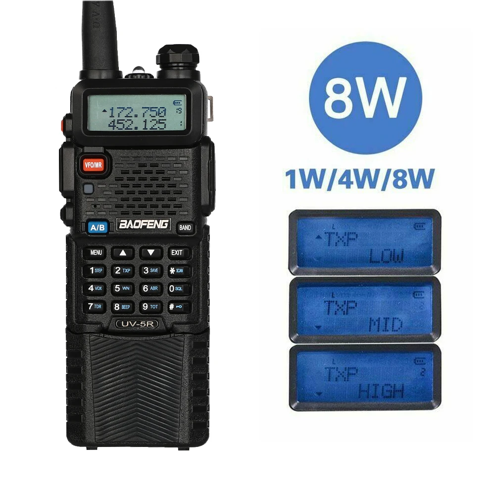 Портативная рация Baofeng UV 5R 8 Вт тройная 8/ 4 /1 дальность 10 км двухсторонняя