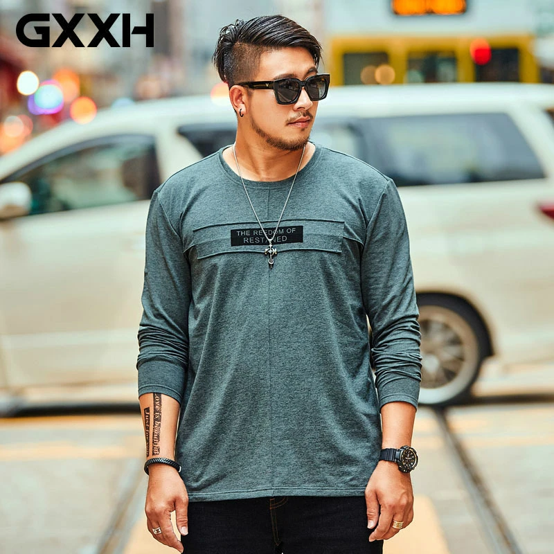 Мужская футболка с длинным рукавом GXXH Повседневная Свободная хлопковая Футболка