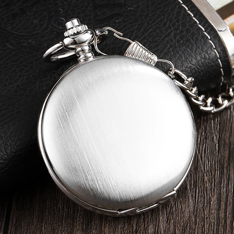 

Silver Steel Smooth Case Hand-winding Mechanical Pocket Watch Roman Numerals Dial Fob Chain Watch Men Women Pendent Steampunk