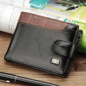 

1PC Patchwork Leather Men Wallets Short Male Purse With Coin Pocket Card Holder Trifold Wallet Men Clutch Money Bag High Grade