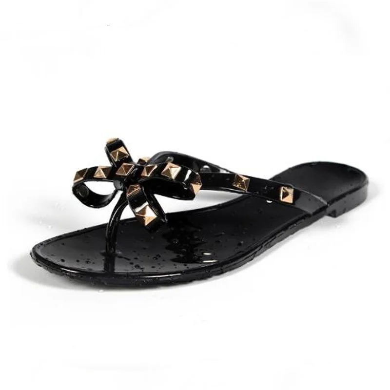 DIJIGIRLS-Women-Rivets-Bowknot-Flat-Slippers-Girls-Flip-Flops-Summer-Shoes-Cool-Beach-Jelly-Shoes-Dropshipping