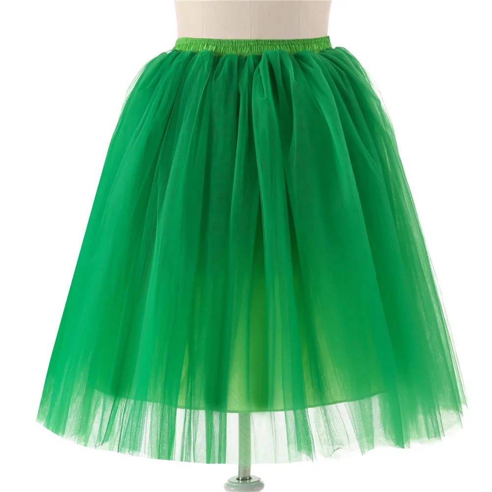 Летние тюлевые юбки для женщин из плиссированной газовой ткани, Юбка До Колена, Сетчатое бальное платье для взрослых, вечерние юбки-пачки, юбка для танцев Jupe Saias faldas - Цвет: Green