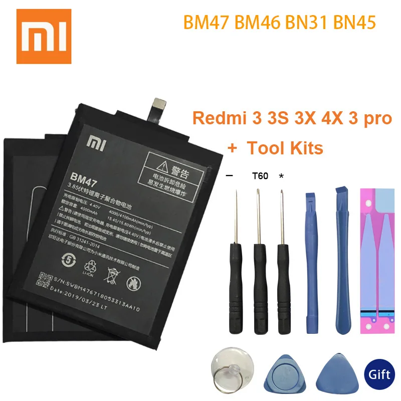 

Xiao Mi Original Phone Battery BM47 For Xiaomi Redmi 3 3S 3X 4X 3 pro Note 3 5 5A Pro Mi 5X BM46 BN31 BN45 Replacement Batteries