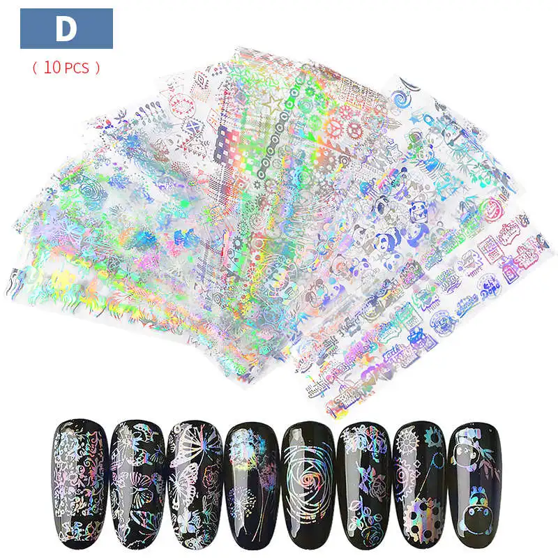 Фольга для дизайна ногтей Голографическая фольга на ногти набор лазерные матовые Звездные наклейки для ногтей Переводные украшения из фольги 20,6x3,9 см - Цвет: D-10Pcs