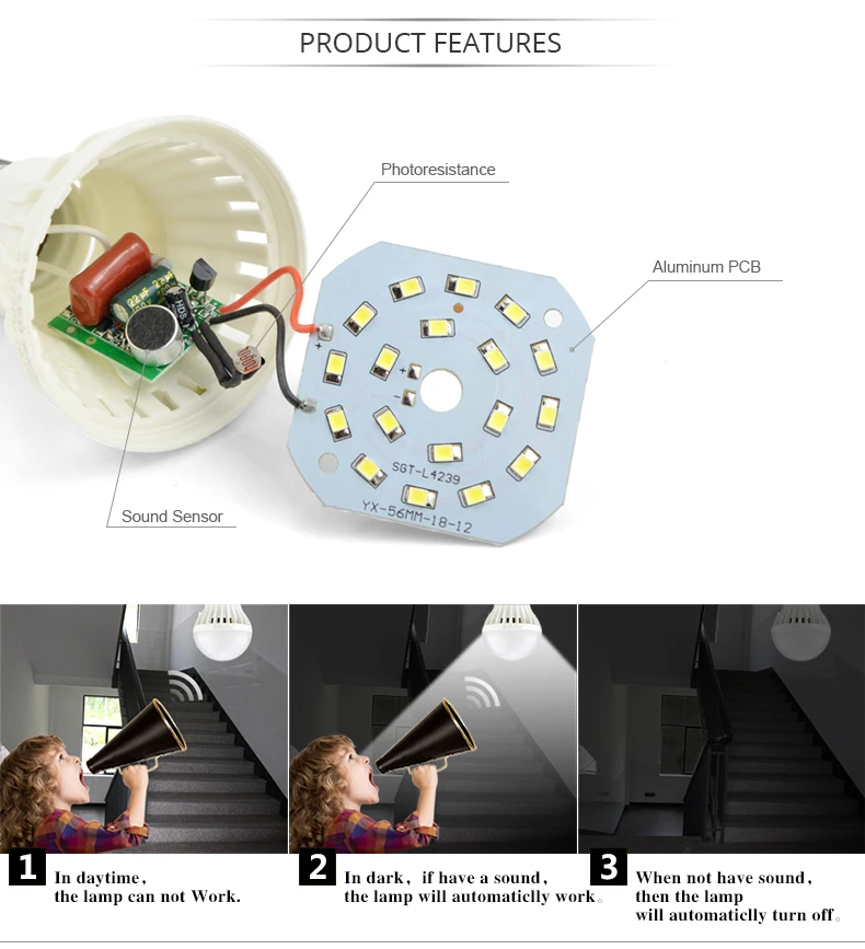 3 Вт, 5 Вт, 7 Вт, 9 Вт, 12 Вт, Ампульный светодиодный светильник, лампа E27, 220 В, звук/датчик движения, ночная лампа, лестница, коридор, тропинка, Ночной светильник, ing Luces светодиодный