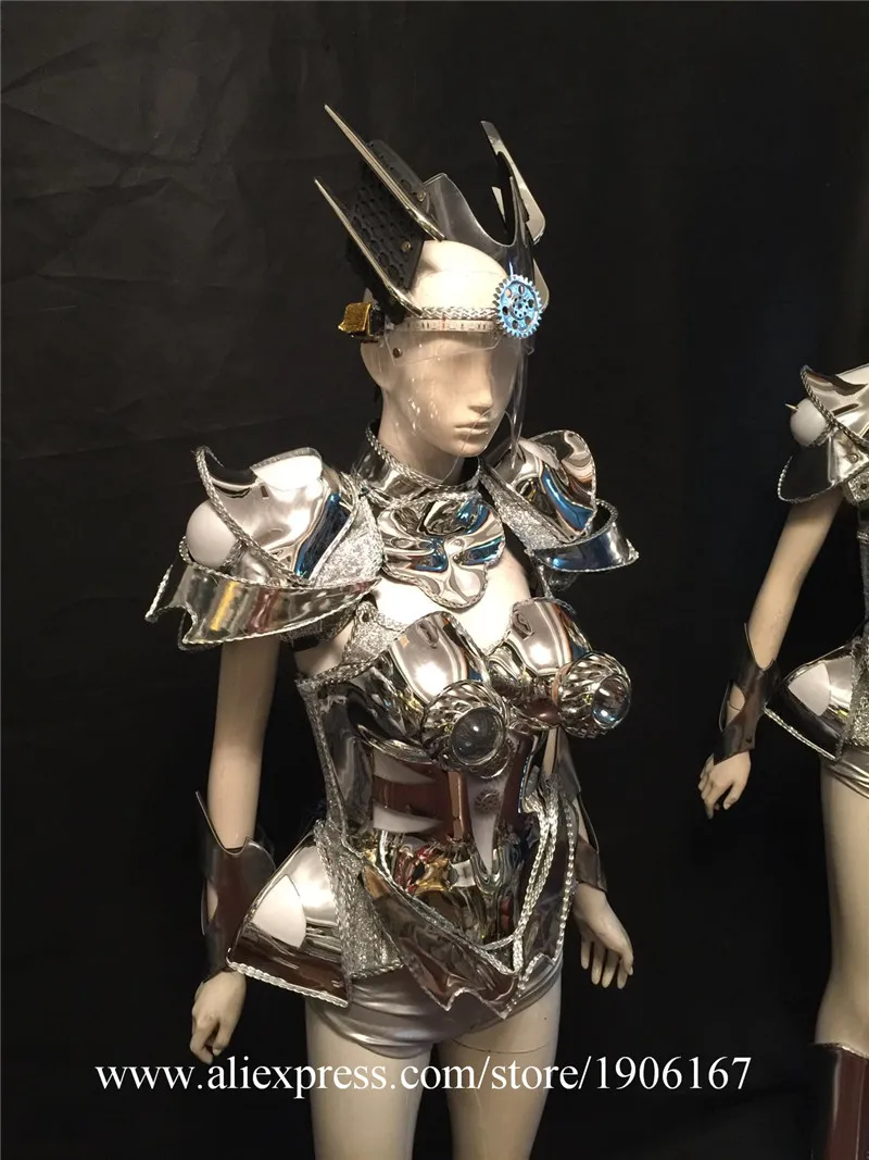 Silver bar ballroom dance led costumes helmet lighted sexy dresses singer wears stage models car robot clothes music dj03